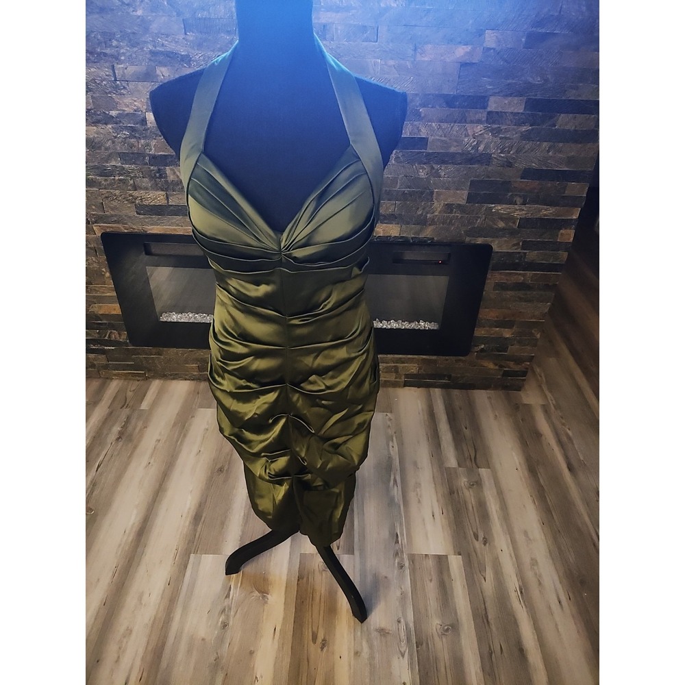 Betsey & Adam Dark Olive Rouched Halter Dress Size 12